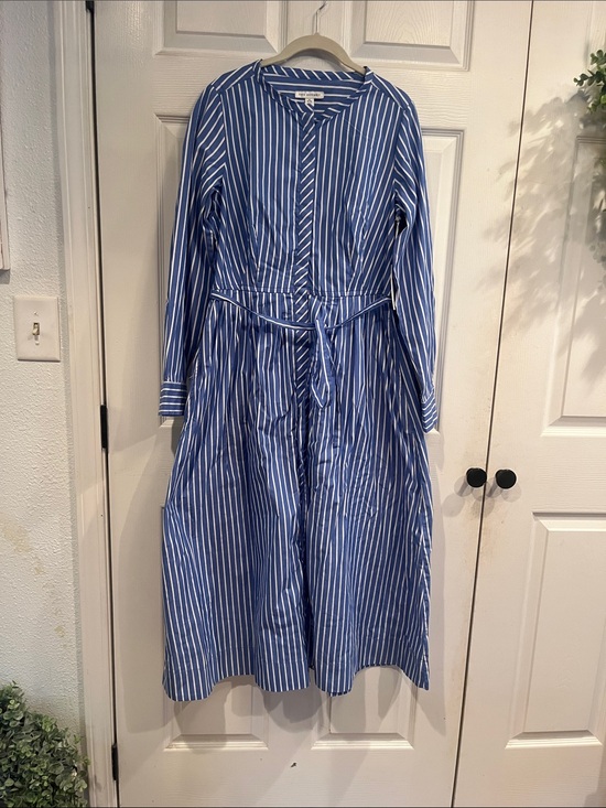 Free Assembly Dresses & Skirts - Striped Blue & White Midi Shirt Dress with Tie Waist